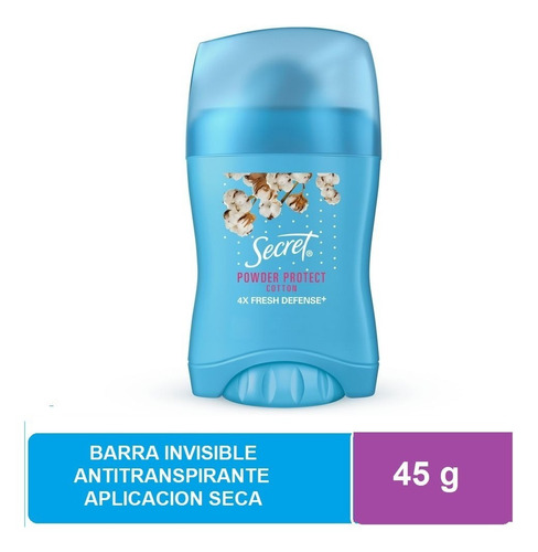 Desodorante Secret En Barra Powder Protect Cotton - 45g Fragancia Algodón