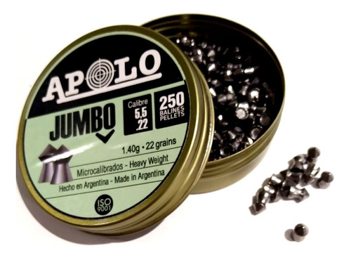 Chumbos Apolo Jumbo 5,5mm 250 Unidades 22 Grains Bentancor