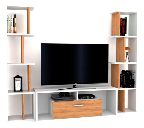 Modular Centro De Entretenimientos Mesa Lcd Led Antibes Color Marrón Claro