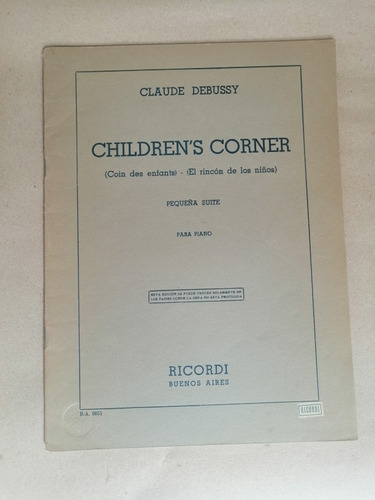 Claude Debussy Children's Corner Para Piano Ricordi