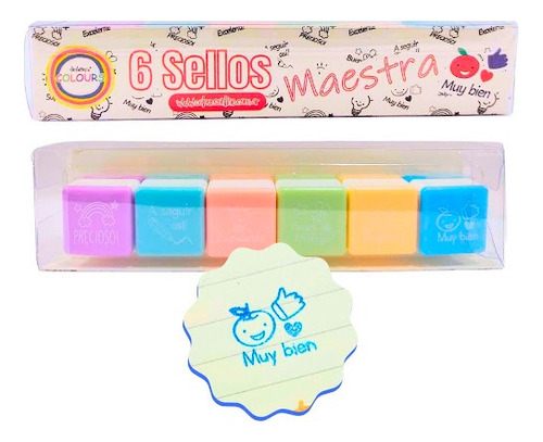 Sellos X 6 Color Pastel Sello Maestra 26347 Tinta Multicolor Exterior Sellos Maestra