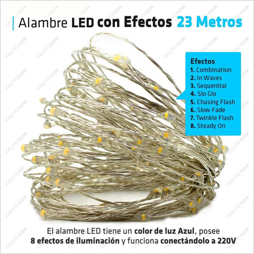 Imagen 2 de 10 de Alambre Luces Led 23 Metros Azul Exterior 220v Navidad