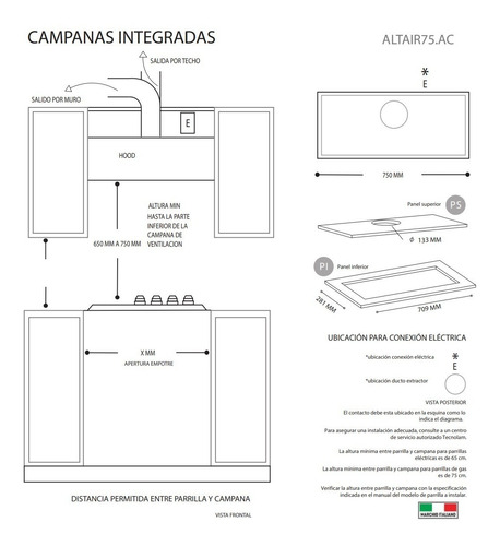 Campana De Cocina Oculta En Mueble Tecnolam Altair75.ac 75cm