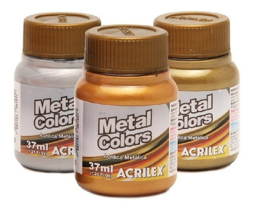 Kit 3 Tintas Metal Colors Ouro Prata Cobre 37ml