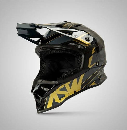 Capacete Asw Fusion 2.0 Blade Preto Cinza Dourado Motocross Cor Preto/Cinza/Dourado Tamanho do capacete 60