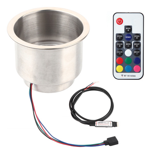 Portavasos Con Control Remoto De Acero Inoxidable Led Rgb Dr