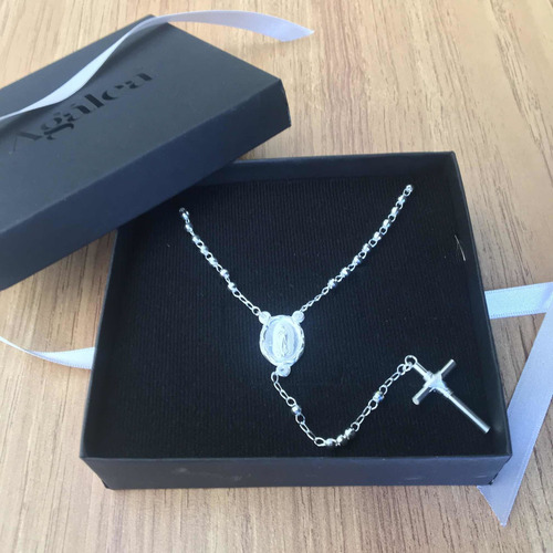 Imagen 8 de 10 de Collar Rosario Cruz Virgen En Plata .925 Agálea Joyería