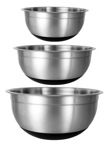 Set X3 Bowls De Acero Inoxidable Base De Goma Premium - Lima