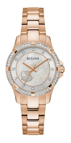 Reloj Bulova Quartz Para Mujer 98l303 Crystal Oro Rosa