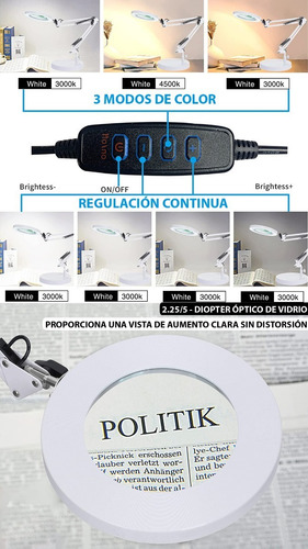 Imagen 2 de 9 de Lampara Led Con Lupa Aro Luz Tonos C/base 60cm Cosmetologia