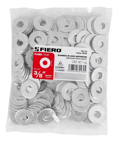 Bolsa Con 1 Kg De Arandelas Planas De 3/8 Fiero De Acero