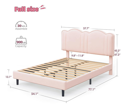 Bed Frame C/ Luces Led Enhomee Matrimonial Rosa