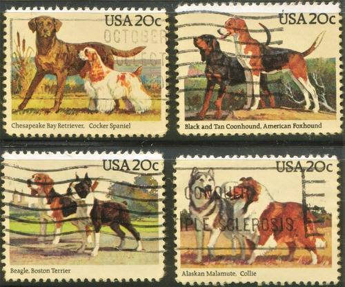 4 Selos Estados Unidos Cães Fauna Animais Cachorros - L.3271