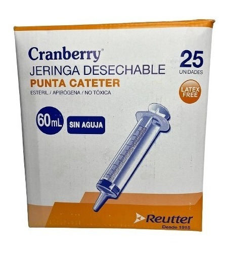 Caja 25 Un Jeringa Desechable Punta Catéter Sin Aguja 60ml 