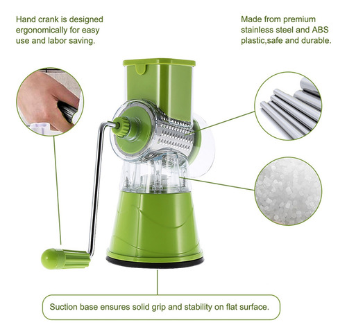 Rallador Manual Tambor Giratorio Para Queso Acero Inoxidable