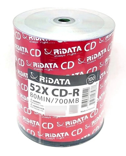 Cd-r Ridata 80 Min 700 Mb 100 Piezas