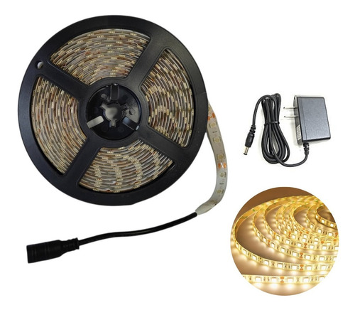 Tira Led 5050 5m Con Fuente 110v Luz Blanco Cálido Exterior 