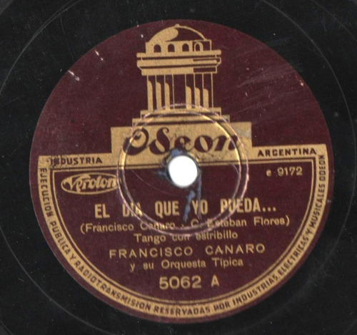 Disco Pasta Tango 78 Rpm Francisco Canaro Con Roberto Maida