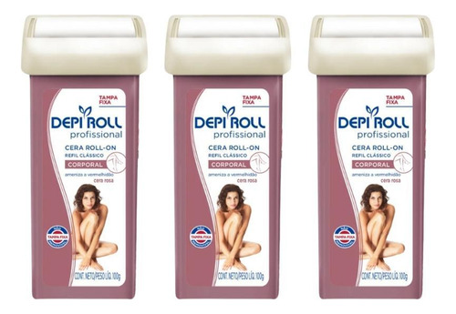 Depilatorio Depiroll Roll-on 100g Rosa - Kit Com 3un