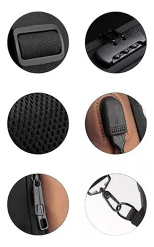 Mochila Pechera Cruzada Antirrobo + Impermeable + Usb Marrón Claro Eco Cuero