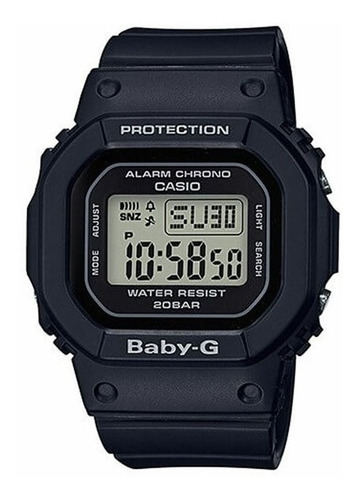 Reloj pulsera Casio Baby-G BGD-560 de cuerpo color negro mate, digital, fondo gris, con correa de resina color negro mate, dial negro, minutero/segundero negro, bisel color negro mate, luz azul verde