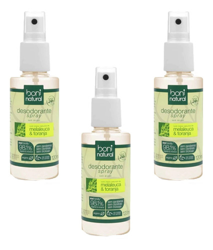 Desodorante Boni Natural Melaleuca E Toranja 120ml Kit 3un