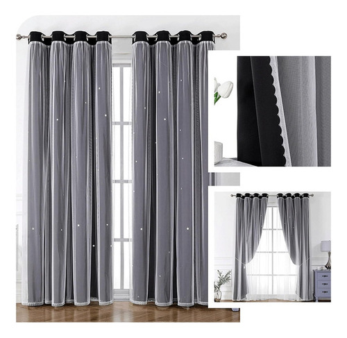 Y 2pzs Cortinas Black Out Decorativas Con Estrellas