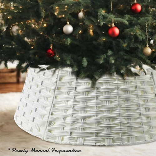 Base De Árbol De Navidad Redondo De Rattán Blanco 65 Cm Diám
