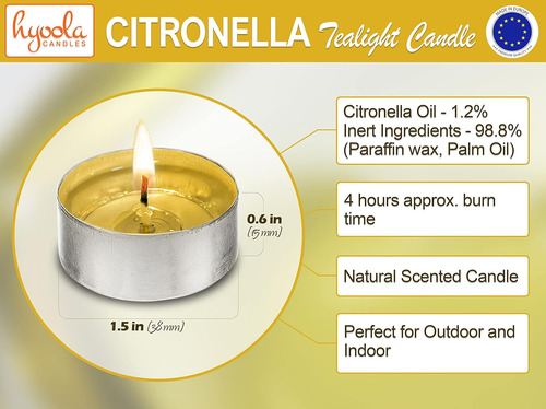 Velas De Citronela Tealight - Vela Antimosquitos - 4 Horas D