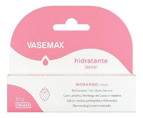 Hidratante Labial Uso Diário Morango Vasemax 10g Farmax
