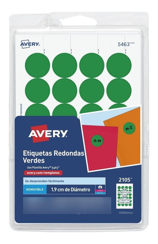 1008 Etiquetas Removibles Redondas Avery Verde Circular 1.9