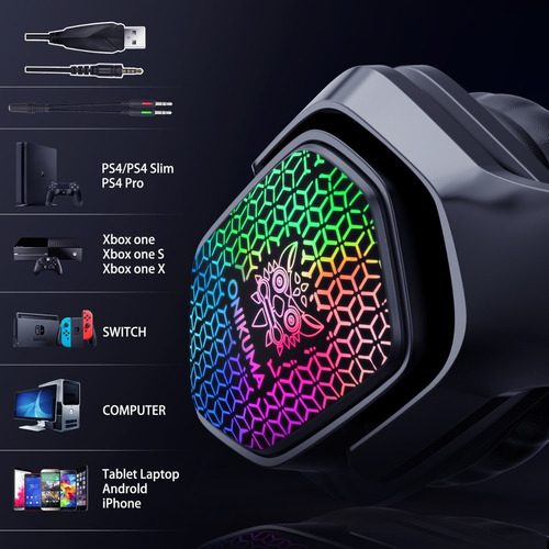 Imagen 7 de 9 de Audífono gamer Onikuma K10 negro con luz rgb LED