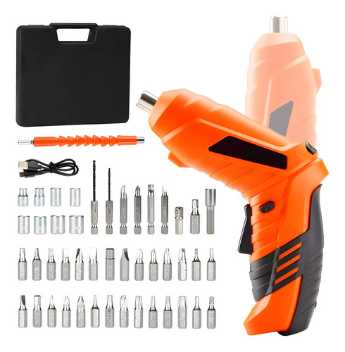 Kit Completo Taladro Desatornillador Inalámbrico 46 Piezas Color Naranja