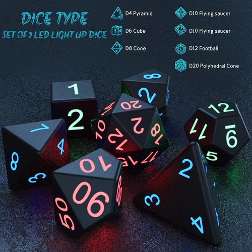 // 7 Dados Led Dados Luminosos Dnd Para Dragones Mazmorras