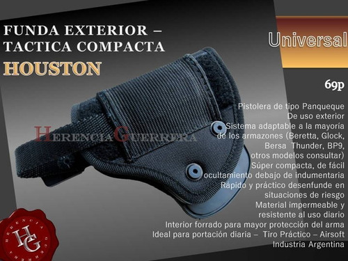 Imagen 2 de 7 de Pistolera Funda Houston Ext Táctica Univ 69p Bersa Glock