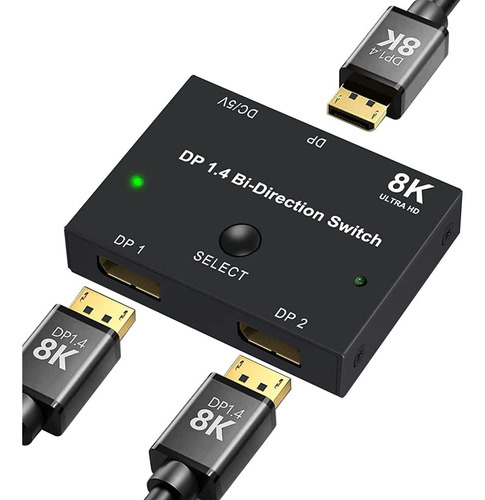  Conmutador Displayport 8k Splitter Bidireccional Dp 2en1 