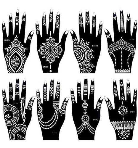 Juego De 8 Plantillas De Tatuaje Henna India Para Mujeres Y