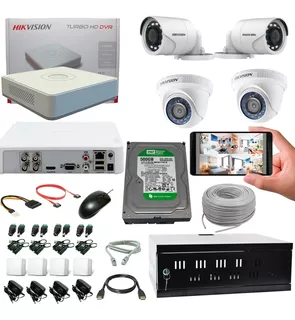 Cctv Hikvision Kit Dvr 4ch + 4 Cám +disco Duro + Gabinete