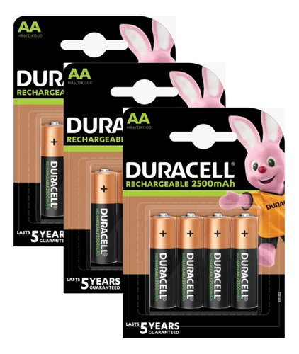 12 Pilhas Aa Recarregáveis Da Duracell 2500mah