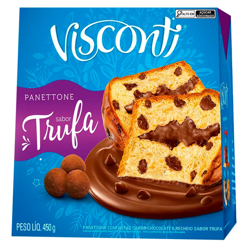 Panettone com Gotas de Chocolate Recheio Trufa Visconti Caixa 450g