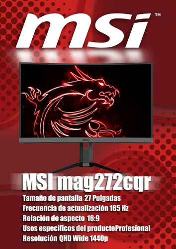 Monitor Curvo Msi Optix Mag272cqr 27   Gaming Tecnología Hdr