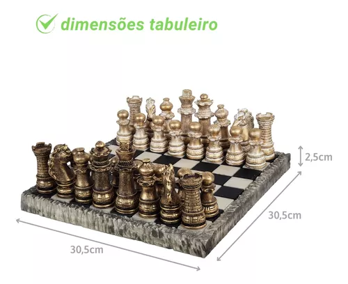 Jogo De Xadrez Com Tabuleiro Classico Decoração Luxo Resina