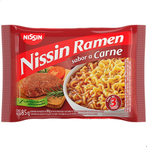 Imagen 1 de 8 de Fideos Nissin Ramen Salsa Sabor Carne Instantanea Cocina
