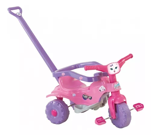 Motoca Infantil Triciclo Encantado Rosa com Empurrador e Proteção