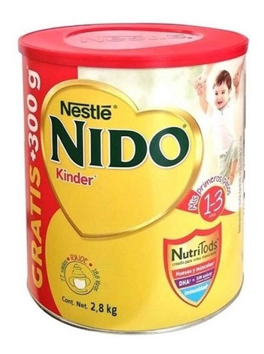 Leche de fórmula en polvo sin TACC Nestlé Nido Kinder en lata de 2.8kg - 12 meses a 3 años