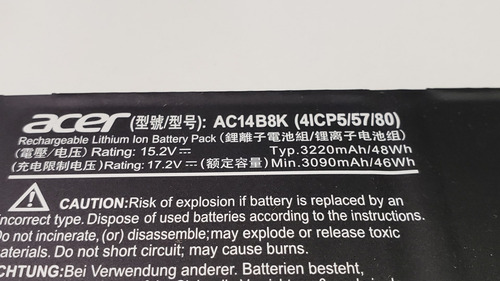 Bateria Acer Ac14b8k (4icp5/57/80) (Recondicionado)