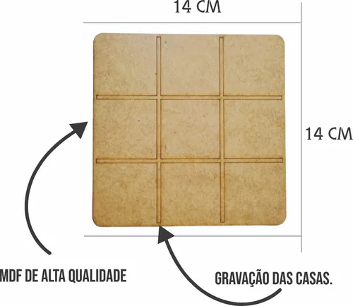 Jogo da Velha mdf Cru Modelo x e Bolinha - 14x14 cm