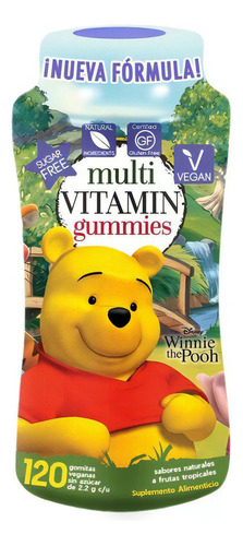 Winnie Pooh Multi-vitaminas 120 Gomitas| Sin Azúcar| Veganas Sabores Naturales A Frutas Tropicales