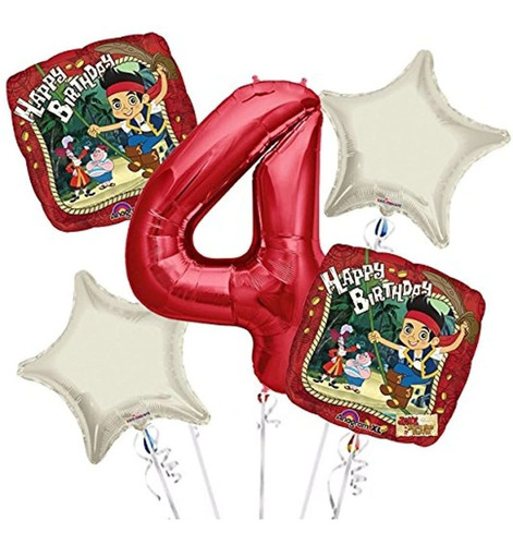 Globos En Ramo  Para El Cumpleaños # 4  (5 Unidades)