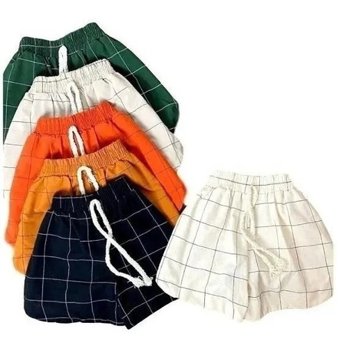 Imagem 1 de 1 de Kit 6 Shorts Xadres Bengaline Risca Giz Cordão Tendencia Mo